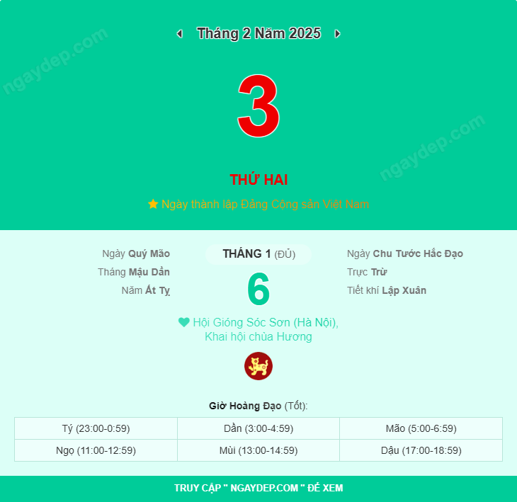 Xem ngày 3 tháng 2 năm 2025 Lịch vạn niên ngày 3/2/2025