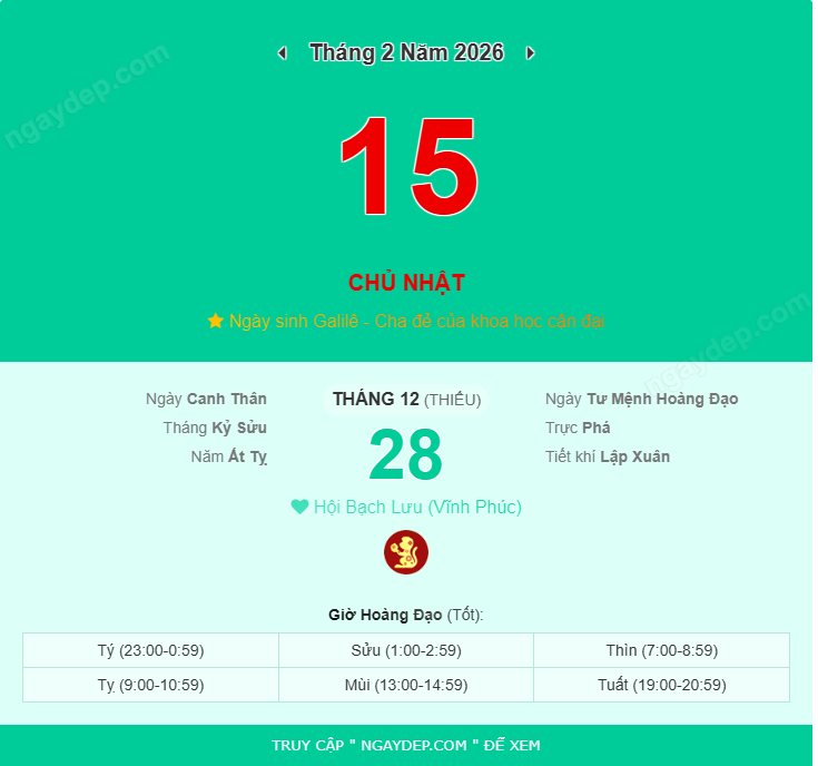 Xem Ngày 15 Tháng 2 Năm 2026 Lịch Vạn Niên Ngày 15 2 2026