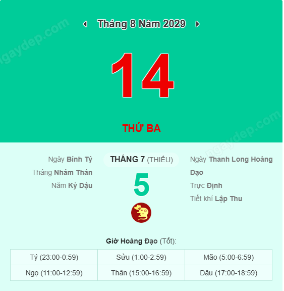 Xem lịch âm ngày 14 tháng 8 năm 2029