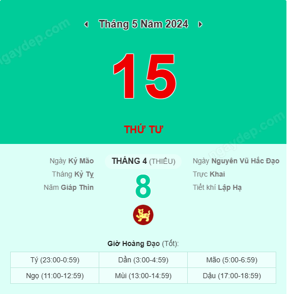 Xem lịch âm ngày 15 tháng 5 năm 2024