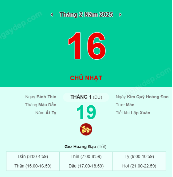 Xem lịch âm ngày 16 tháng 2 năm 2025