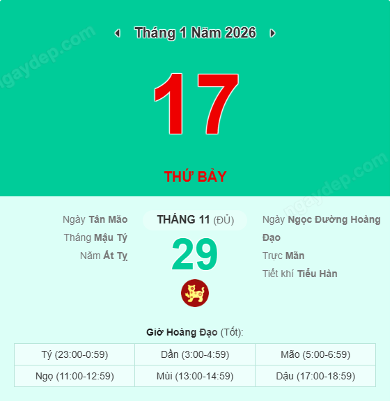 Xem lịch âm ngày 17 tháng 1 năm 2026