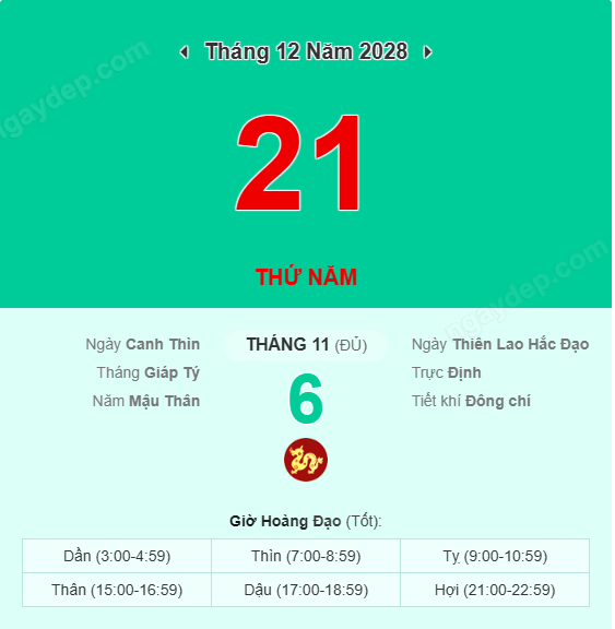 Xem lịch âm ngày 21 tháng 12 năm 2028