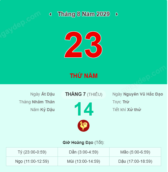 Xem lịch âm ngày 23 tháng 8 năm 2029