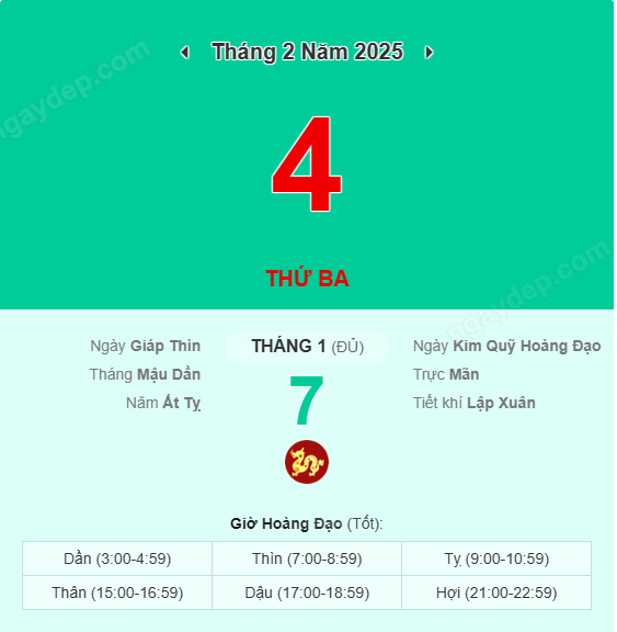 Xem lịch âm ngày 4 tháng 2 năm 2025