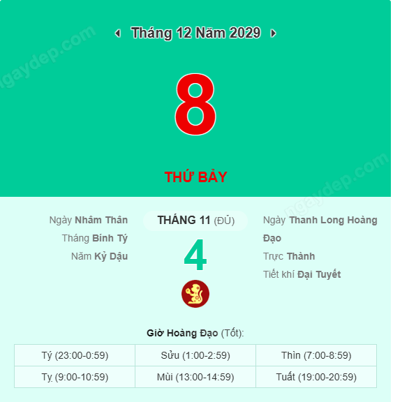 Xem lịch âm ngày 8 tháng 12 năm 2029