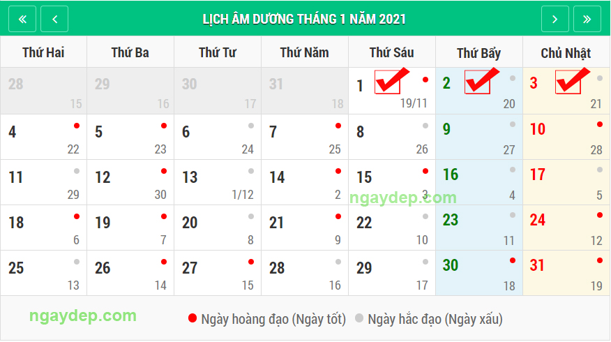 Lịch nghỉ Tết Dương lịch năm 2021